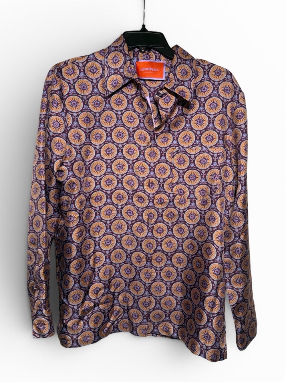 LA DoubleJ Purple & Gold Geometric Silk Blouse